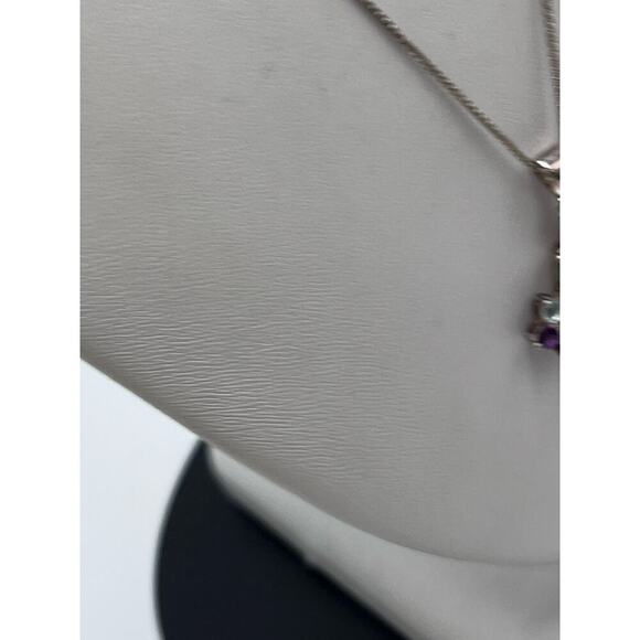 Sterling Silver Multi Color Gemstones Signed Cross Pendant Necklace Garnet Topaz - Picture 5 of 13